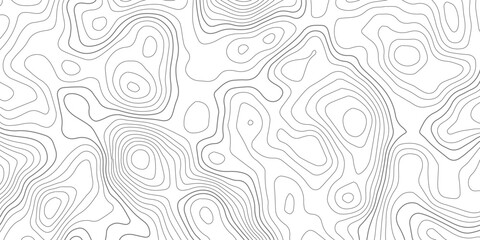Geography landscape Topo contour map on white background, Topographic contour lines. Seamless pattern with lines Topographic map. Geographic mountain relief diagram line wave carve pattern.	