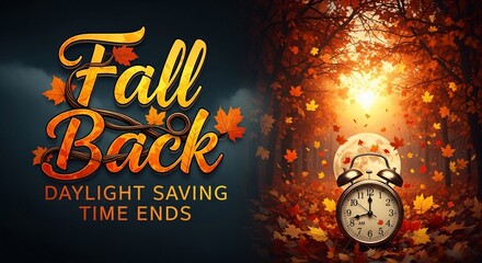 Fall Back Daylight Saving Time Ends Reminder Autumn Clock Change Seasonal Transition Graphic