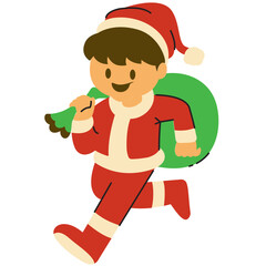 kid santa claus hold gift bag