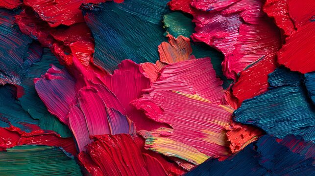 Vibrant thick strokes of richly pigmented oil paint create an abstract texture background
