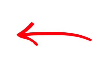 A vibrant red hand drawn arrow pointing to the left with a curved tail isolated on transparent background