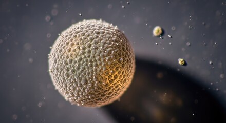 Closeup 3d render of a human egg cell with surrounding particles