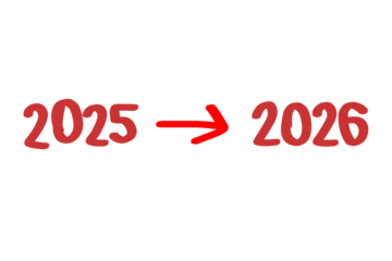 Red numbers 2025 and 2026 with a red arrow pointing from 2025 to 2026 isolated on transparent background
