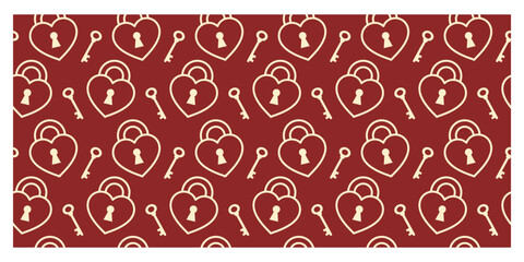 Heart Lock and Key Flat Colored Seamless Pattern for Valentine and Romantic Concept