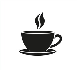 Obraz premium Flat vector illustration of a hot coffee cup icon with steam rising, designed in minimalist style. Simple geometric shapes and clean lines on a white background
