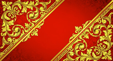 Golden floral ornaments adorn a rich red surface creating an exquisite frame for any special occasion