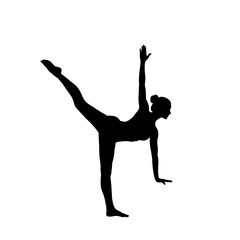 High Quality Silhouette of a Woman Performing a Ballet Split Leap on White Background