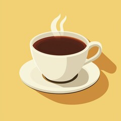 Obraz premium Flat vector illustration of a hot coffee cup icon with steam rising, designed in minimalist style. Simple geometric shapes and clean lines on a white background