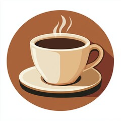 Obraz premium Flat vector illustration of a hot coffee cup icon with steam rising, designed in minimalist style. Simple geometric shapes and clean lines on a white background