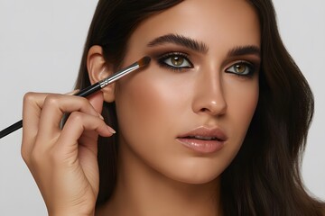Fototapeta premium Makeup Artist at Work on Beautiful Model