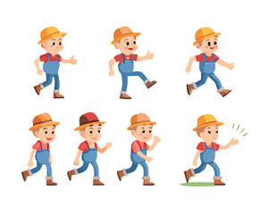Set of Farmer character vector design. Presentation in various action with emotions, running, standing and walking.

