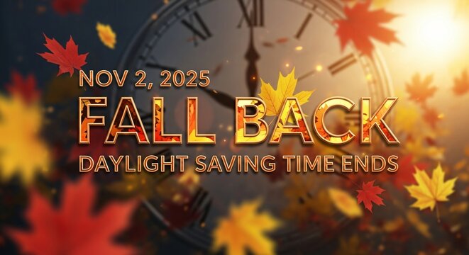Fall Back 2025 Daylight Saving Time Ends November 2nd Clock Change Autumn Leaves Reminder
