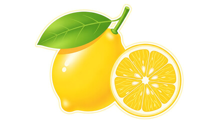Fresh lemon and slice isolated on white background illustration
