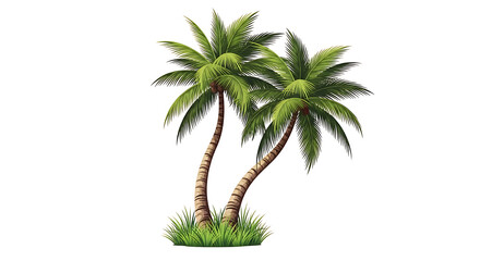 Two palm trees isolated on white background, tropical summer concept