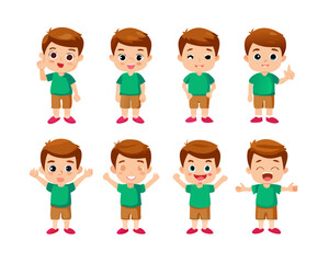 Set of cute boy pose showing different emotions.Basic seven of emotion.Vector and illustration.
