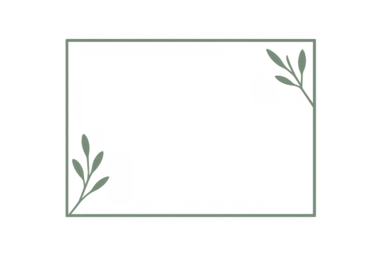 Minimalist rectangular frame with green leaves and transparent background, elegant natural border design template