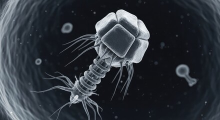 Bacteriophage virus attacking a bacterium cell
