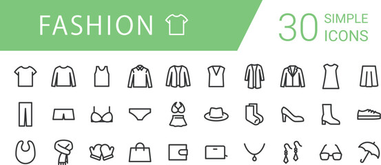 ファッション用品カテゴリーのシンプルなアイコンセット