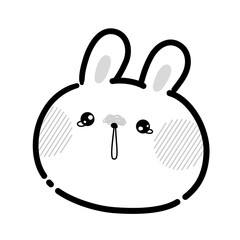 鼻をすすってしょんぼりしているうさぎの白黒イラスト（感情キャラクター）