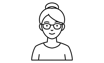 お団子ヘアーのメガネ女性の正面線画イラストアイコン