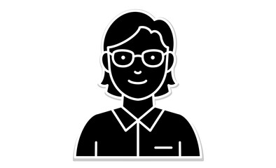 シャツを着たメガネ女性の正面線画イラストアイコン
