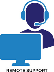 Remote support icon set for IT service, online help, troubleshooting, and customer support. Perfect for tech support, cloud service, and remote access projects.