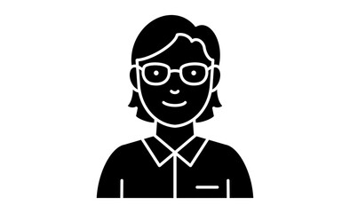 シャツを着たメガネ女性の正面線画イラストアイコン