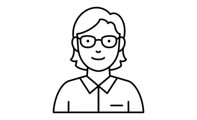 シャツを着たメガネ女性の正面線画イラストアイコン