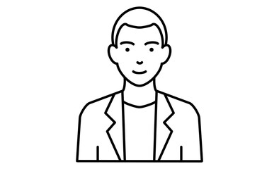 ジャケット姿の丸坊主の男性線画イラストアイコン