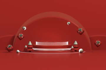 Red Christmas Product Display Stage 3D &ndash; Holiday Sale Background Scene
