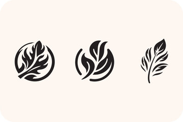 Fototapeta premium Set of three stylized black leaf icons on a light background
