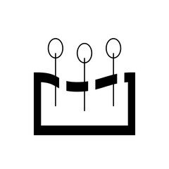 Illustration of a three pole changeover switch with a rectangular frame and simple circular actuators