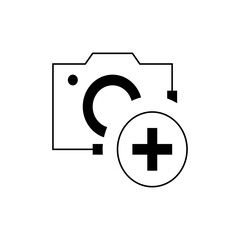 Illustration of a camera icon with a plus sign indicating adding a new photo or image upload function
