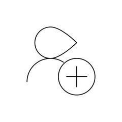 Outline of a person icon with a plus sign in a circle indicating add user or new contact functionality