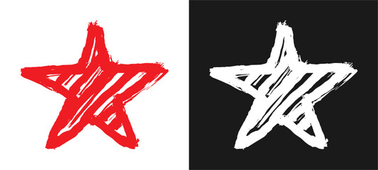 Grunge-style red and white star design featuring textured brush strokes, ideal for artistic posters, modern backgrounds, and creative graphic elements