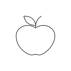 Simple line drawing of an apple with a leaf and stem isolated on a white background in minimalist style