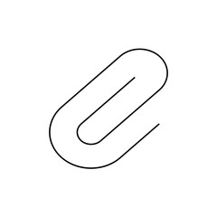 Illustration of a single paperclip with rounded edges and a simple design on a white background view from side