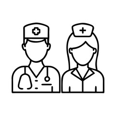 Doctor and Nurse icon set in line style. medical personnel on white background, vector illustration
