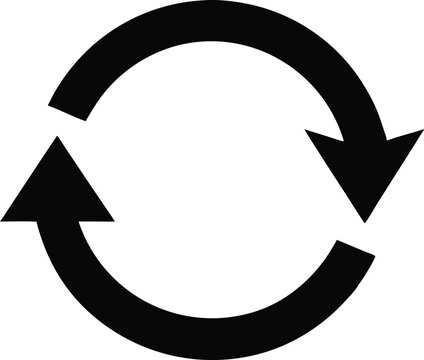 Recycle or rotation symbol in black and white design. Circular arrow refresh and reload icon symbol