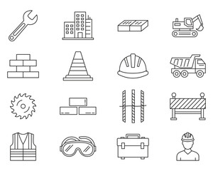 Construction and Engineering Icon Set. Building, Tools, Worker and Architecture, Architecture, Tools, Worker, Industrial Equipment Symbol