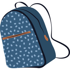 Dark Blue Backpack with Abstract White and Light Blue Pattern and Brown Zipper Accent on...