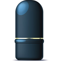 Dark Blue Cylindrical Container with Silver Band and Reflective Surface Isolated on Transparent...