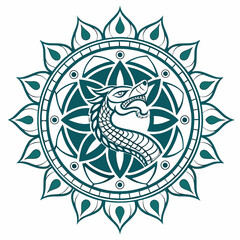  Lao Temple Naga Duotone Vector Mandala