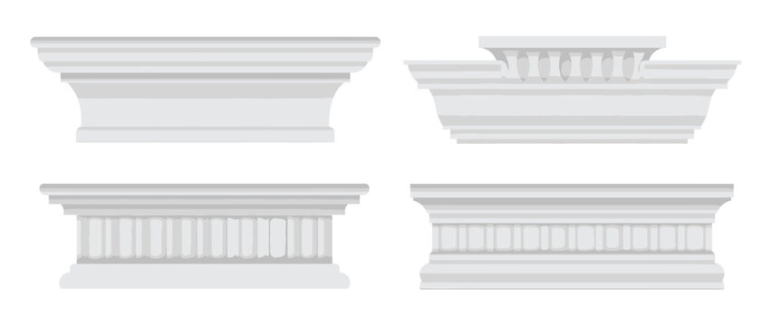 Architectural Interior Trim and Moulding Vector Pack &ndash; Realistic marble and plaster wall cornices, baseboards, and ceiling edges ideal for 3D visualization and classic home design.