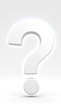 A 3D rendered, pristine white question mark floats against a subtle, bright background