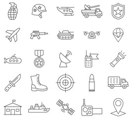 Military and Army Icon Set. War, Defense, Soldier, Weapon, Soldier, Security Symbol