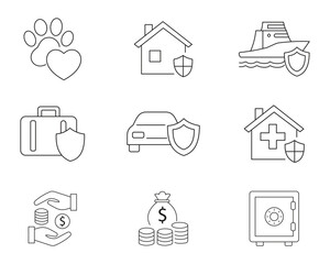 Insurance Icon Set. Protection, Safety, Finance Concept Vector Template