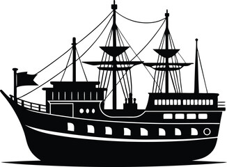 Ship Silhouette, pirate ship silhouette, pirate ship isolated on white background