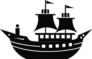 Ship Silhouette, pirate ship silhouette, pirate ship isolated on white background