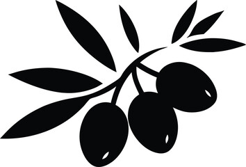 Olive branch with leaves and ripe olives black silhouette vector, Drawing olives branch silhouette decor vector illustration